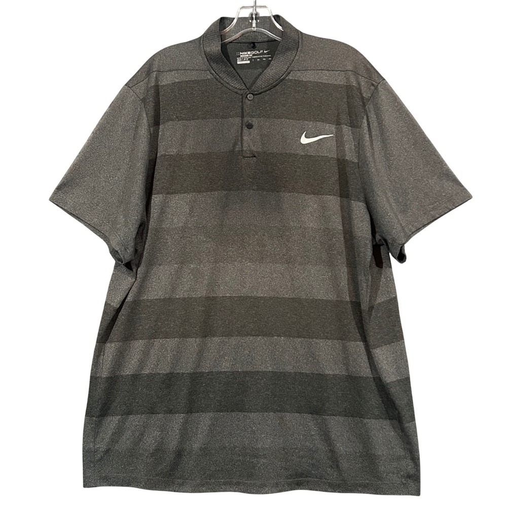 Nike Golf Modern Fit Dri-FIT Blade Collar Striped Polo Shirt Grey XXL